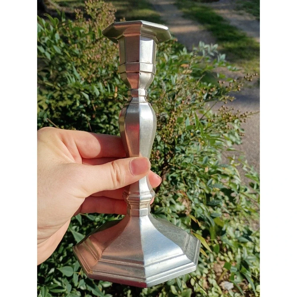 Gorham Pewter Octette Pair (2) Candle Stick Holders Heavy MCM 7